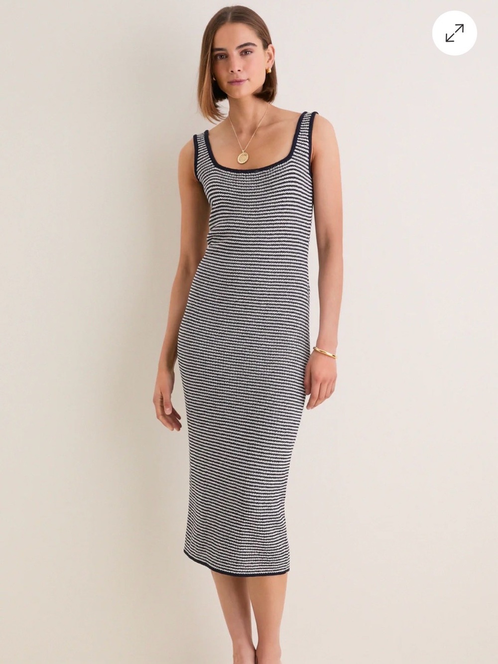 Tuckernuck Navy and White Striped Scoop Neck Midi Dress